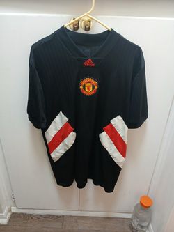 Manchester United Retro Style Football Shirt Adidas Soccer Black Jersey Size L 2002