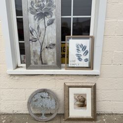 💰EACH - Set of 4 Modern Hangable Framed Wall Art Nature Theamed Portraits Silver & Blue Home Decor