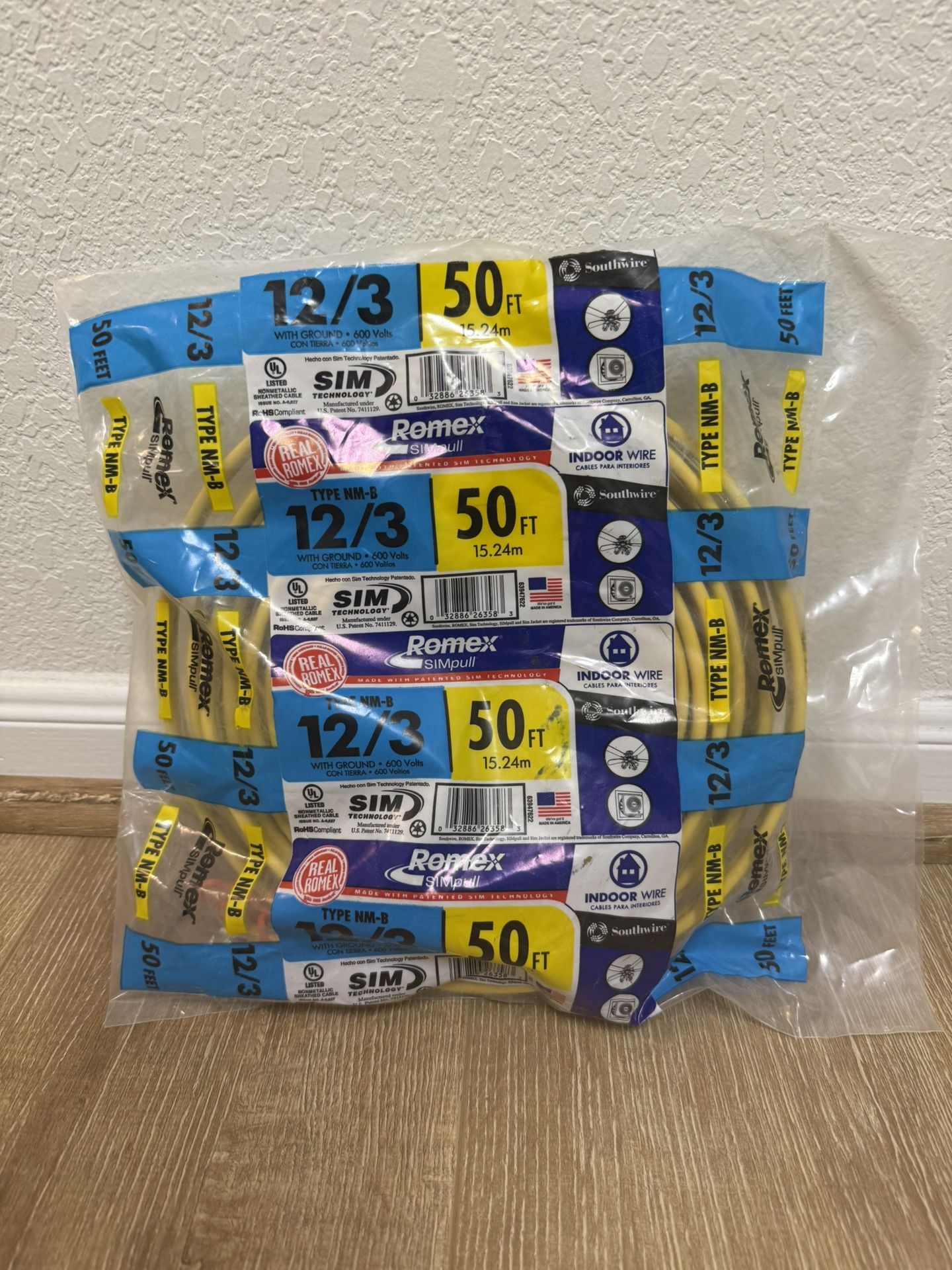 Southwire 50 ft. 12/3 Solid Romex SIMpull CU NM-B W/G Wire