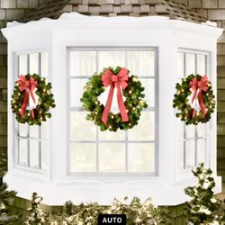 New Set Of 3 Christmas Holiday Wreaths Battery Powered For Indoor Outdoor Use
