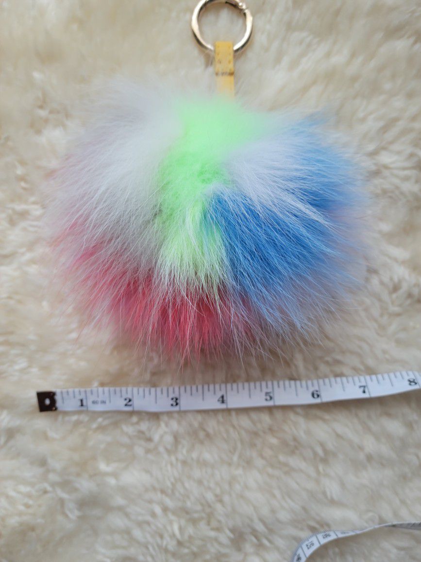 7" Eleven Color Genuine Fur Pom Pom Keychain + Fur Freebie 