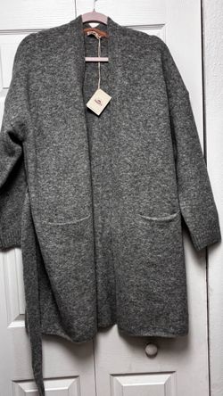 Gray Long Open-Front Cardigan with Tags