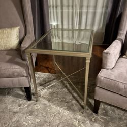 Ethan Allen Side Table Gold, Champaign Color And Metal With Glass 