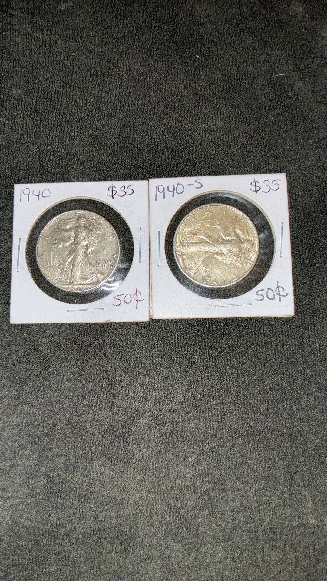 2 1940 Walking Liberty Silver Half Dollars