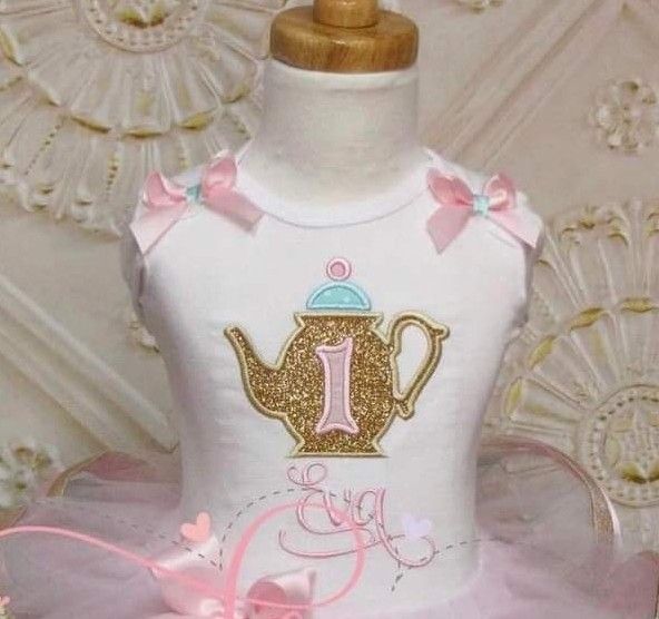 Teacup Embroidered Birthday Shirt Personalized Girl