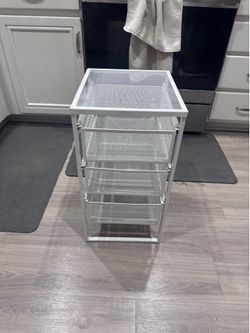 4-Drawer White Metal Mesh Storage Unit – 11.5” x 13.5” x 22”