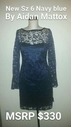 New Sz 6 Women's Aidan Mattox Stunning navy blue fall winter lace beaded dress wedding cocktail party nwt MSRP $330