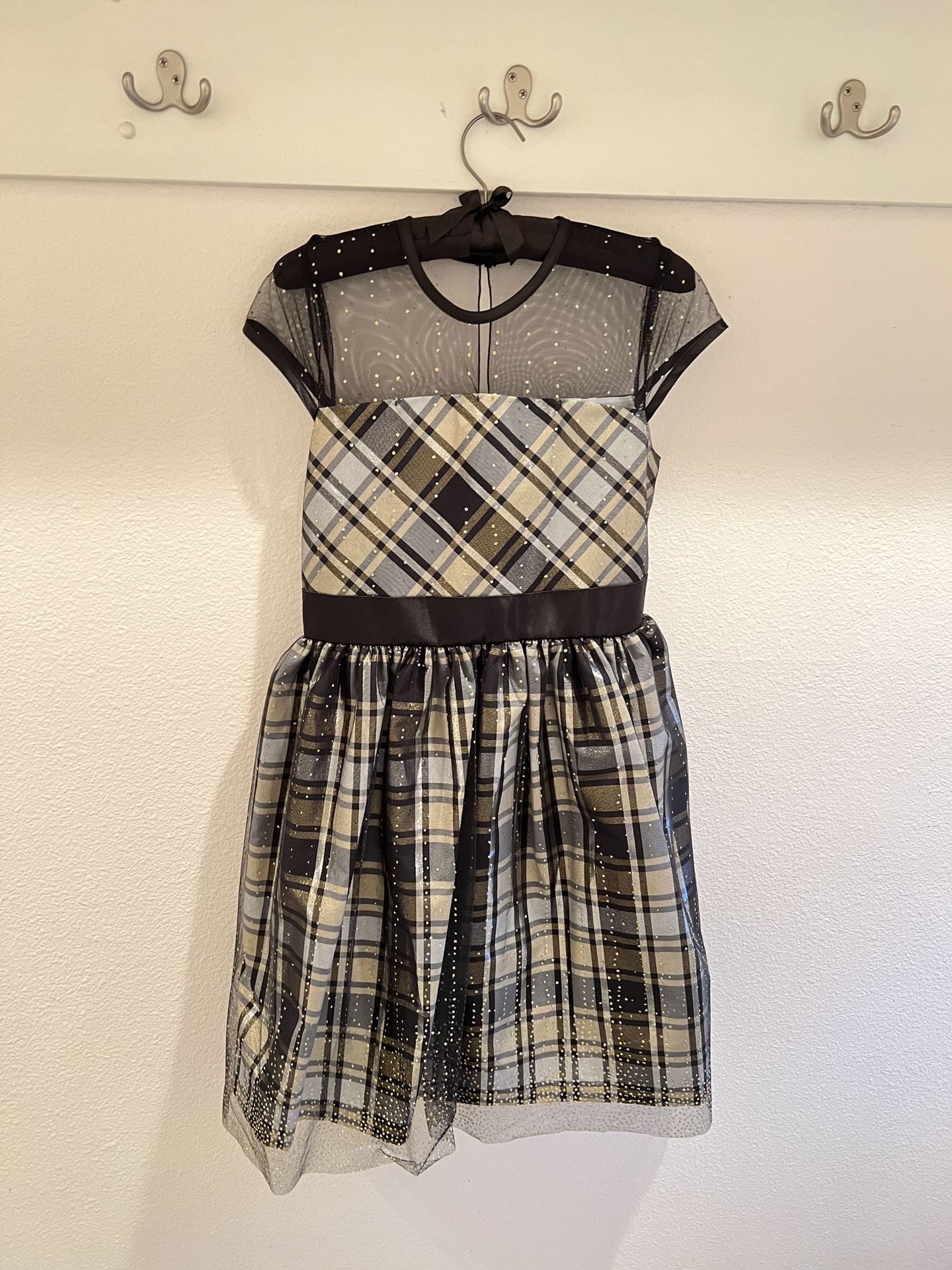 Holiday Dress Black Gold Silver Plaid Party Dress
