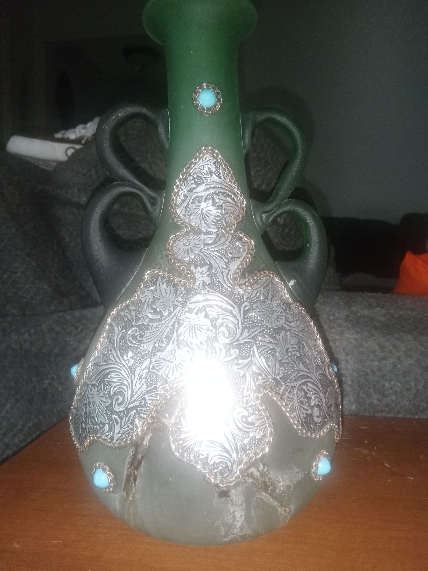 Antique vase with silver and turquoise