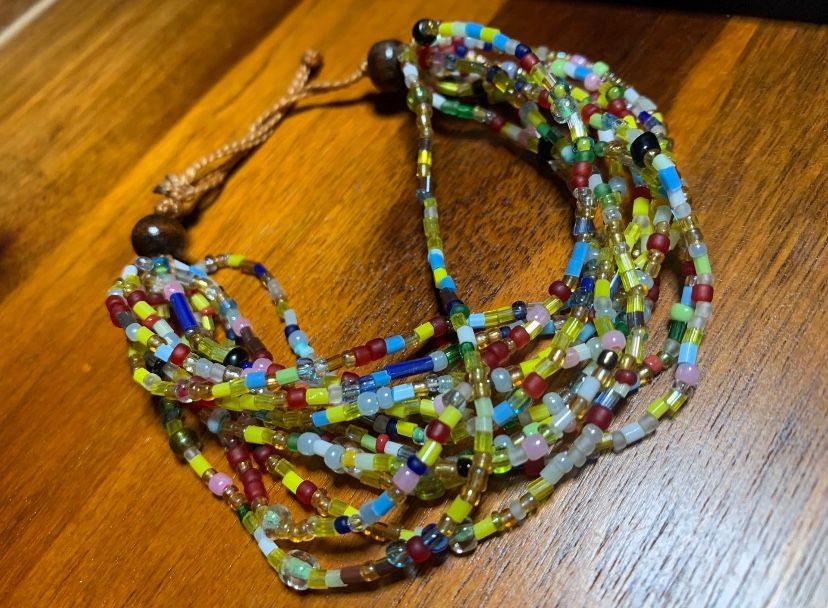 Multicolor Beaded Bracelet Pull Tie 12 Rows Rainbow