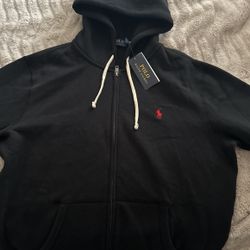 Brand New Black Polo Fleece Full-Zip Hoodie Size Medium 