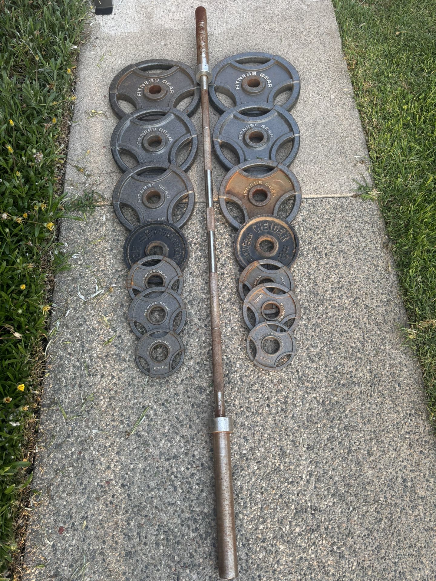 Weider Squat Rack / Bench Press With 2 Weights Storage Pegs Pegs, Curls Bar Handle And Leg Developer With 300 Lb Weight Set $250 If Purchased Together