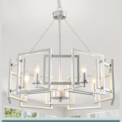 Modern Chandelier Chrome Geometric Pendant Lighting Fixture 5-Light Metal Farmhouse Chandelier for Dining Room Living Room entryway Kitchen Bedroom Is