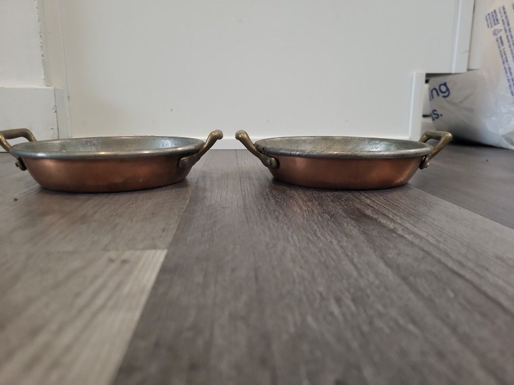 Pair Of Vintage Copper And Brass Cooking Pans