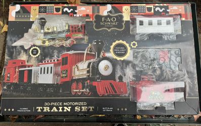 open box train Action 30 Piece Motorized Train Set Batteries