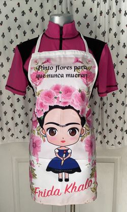 Frida Pink Floral Apron With Pockets