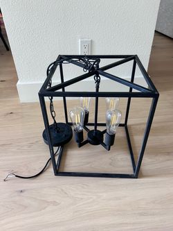 Black Metal Cage Pendant Chandelier 4-Light