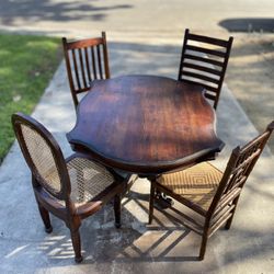 Custom Table w Pedestal Base and 4 Unique Chairs