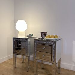 Pair of Mirror Nightstands with Drawers