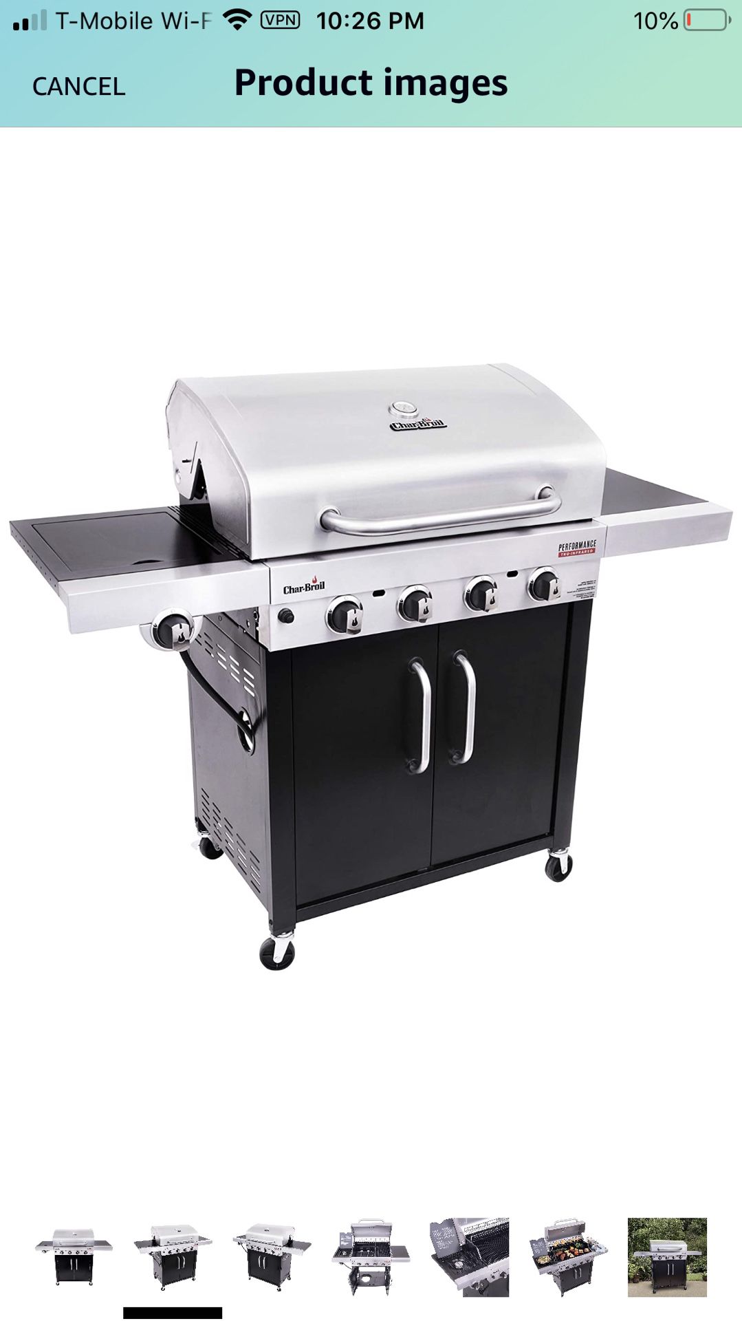 CHAR-BROIL PERFORMANCE TRU-INFRARED 4-BURNER CABINET STYLE GAS GRILL, STAINLESS/BLACK NEW