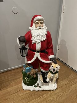 Santa Claus Decoration With Puppy, Gifts, & Lantern 