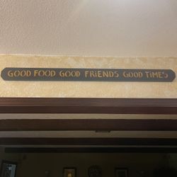 GOOD FOOD GOOD FRIENDS GOOD TIME 46” Long Green Wood Plaque