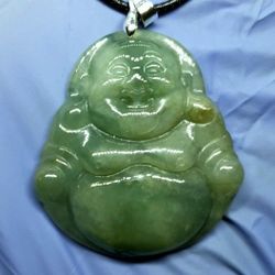 Burmese icy Type A Jadeite Jade Pendant Lucky Happy Buddha. 