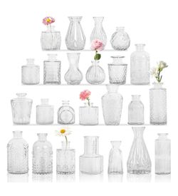 Set of 24 Glass Bud Vase Set, Small Vintage Clear Flower Vase Centerpieces for Table Bulk Cute Rustic Style Mini Vase for Home Decor Wedding Baby Show