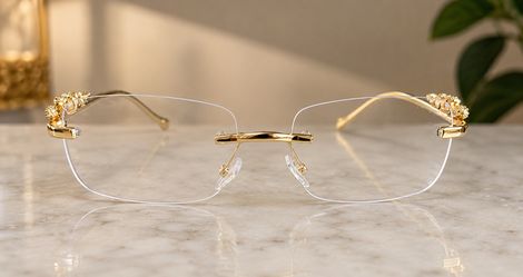 Brand New Luxury Rimless Gold Panther Eyeglasses – Clear Lenses