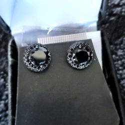 Black Finish Earrings With
2 Carat Center Stone