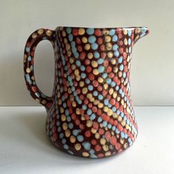 Hand Made Colorful Dots Ceramic Jug Pottery Pot Handle Vase