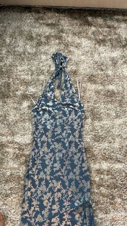 Lulus Sharon Slate Blue velvet Burnout Halter Maxi Dress