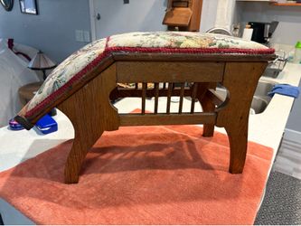 Antique Mission Oak Gout Footstool Floral Tapestry Ottoman