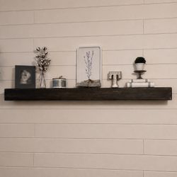 Dark Wood Stained Rustic  Floating Wall Shelf
