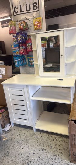 White Vanity Desk with Mirror and Storage