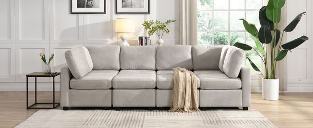 103 Sectional Sofa Couch Sofa Bed U-shaped Sofa with Two Movable Ottoman and Three USB Ports for Living Room, Grey