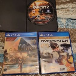 Three Game Bundle Overwatch, Assassin Creed Origin Sealed, And Ps3 Farcry 2