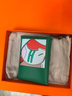 Hermès Green Leather Card Holder with Print