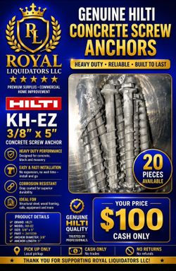 20 Genuine Hilti KH-EZ 3/8" x 5" Concrete Screw Anchors – NEW – $100