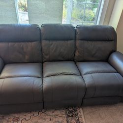 Faux Leather Reclining Sofa (Dark Grey)