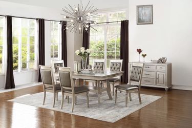 Brand New Silver & Grey 7pc Formal Dining Table Set