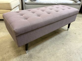 Pale Purple Tufted Storage Ottoman with Tapered Silver Capped Legs