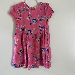Cat & Jack White Pink Summer Dress With Floral Print - Gently Used - Size 4 