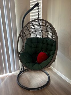 Hanging Swing Egg Chair Wicker Black Metal