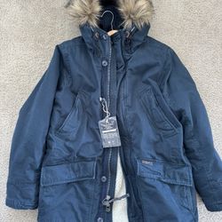 Abercrombie & Fitch B-9 SHERPA LINED PARKA JACKET COAT Navy Blue - Men’s S (New)