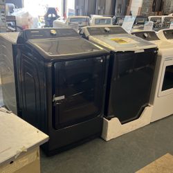 New Samsung Black Stainless Steel 5.5 Cu Ft Top Load Washer And Electric Dryer Set 220 Volt Outlet 