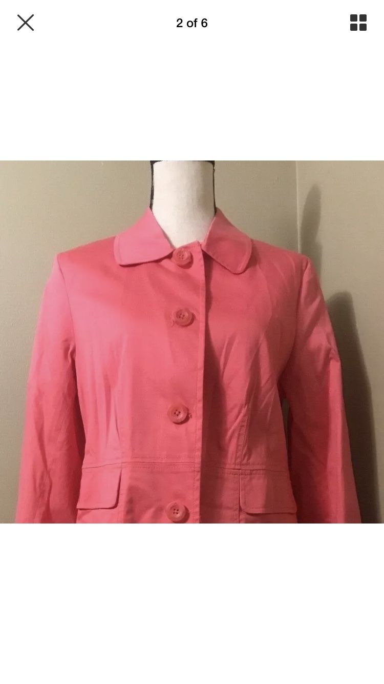 Hillard and Hanson Pink Cotton Stretch Button Down Dress Jacket Trench Coat Sz M