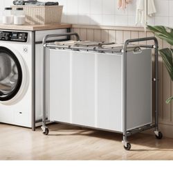 ROMOON Laundry Sorter Hamper 3 Section Cart for Clothes ( Brand New, Never Used, In Box ) For $30