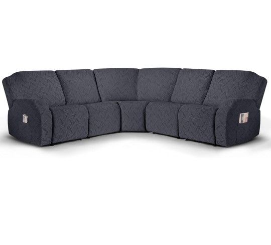 Ruaozz Sectional Sofa Covers Oversized L Shape 5 Seat Recliner Couch Covers - Washable Soft Extra Large Sectional Covers with Pockets (Dark Gray)

