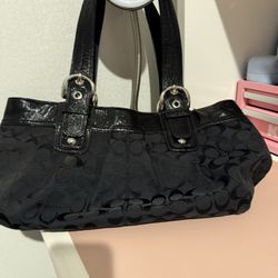 Coach Black Pleated Canvas Tote